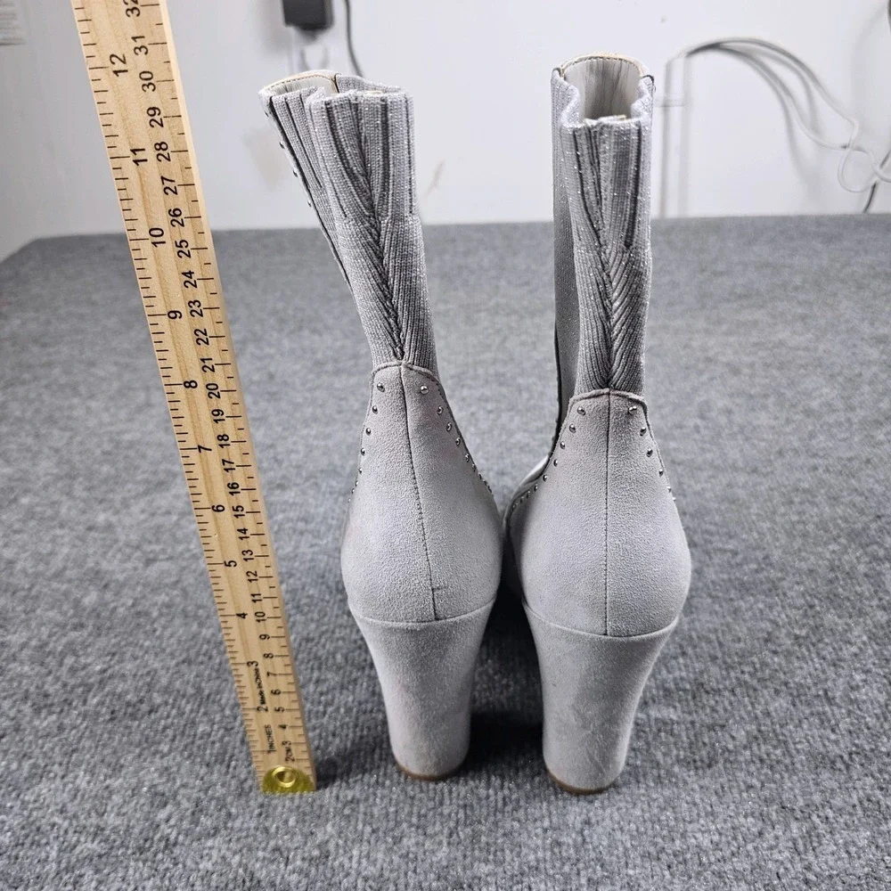 Dolce Vita Studded Boots Suede Womens 9.5 Gray Pointed Toe Chunky Heel‎ 4